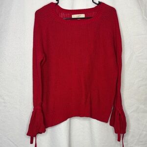 LOFT Red Cotton Knit Sweater Women’s Small Tie Sleeve Long Sleeve Pullover